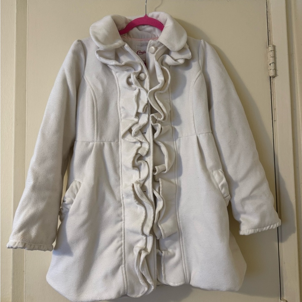 GUC Juniors Candie’s cream ruffle winter dress pea coat - Med